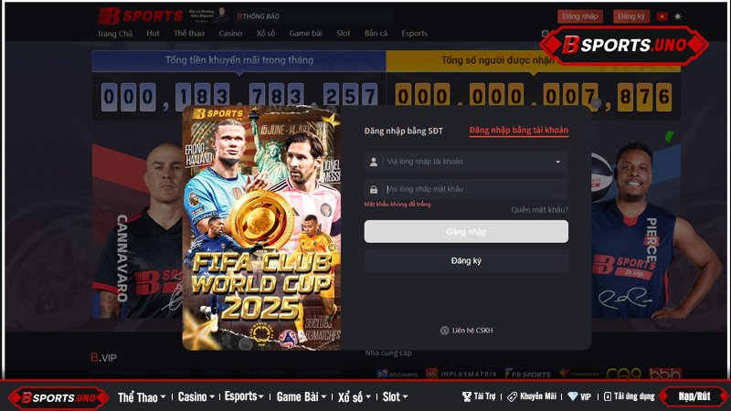 Phải đăng nhập để nạp tiền Bsports