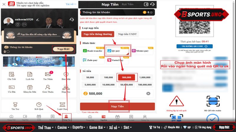 Hướng dẫn quét mã QR để nạp tiền Bsports